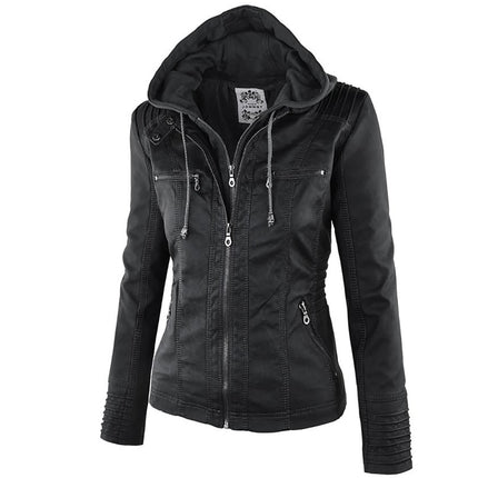 Women's Eco-Leather Hooded Biker Jacket - Wnkrs