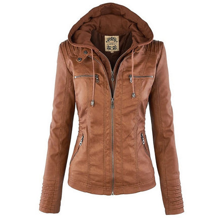 Women's Eco-Leather Hooded Biker Jacket - Wnkrs