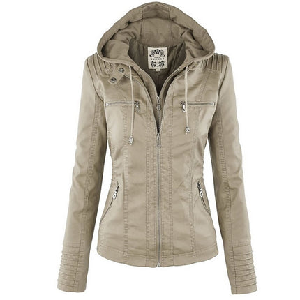 Women's Eco-Leather Hooded Biker Jacket - Wnkrs