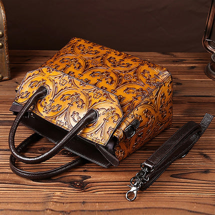 Vintage Genuine Leather Floral Handbag - Wnkrs