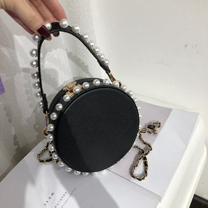 Women's Round Pearl PU Handbag - Wnkrs