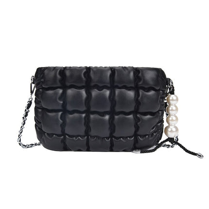 Women's Fashion Quilted Design Handbag With Pearl - Wnkrs