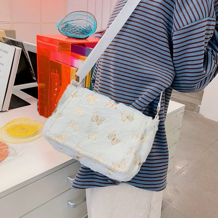 Women's Plush Handbag with Butterfly Print - Wnkrs