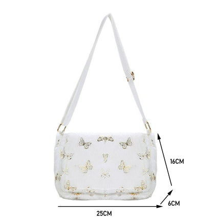 Women's Plush Handbag with Butterfly Print - Wnkrs