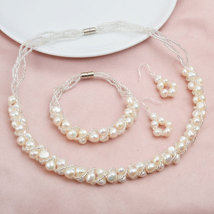 Hand-Knitted Freshwater Pearl Women's Jewelry Set - Wnkrs