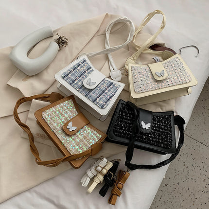 Retro Woolen Butterfly Sequined Crossbody Bag for Women - Wnkrs