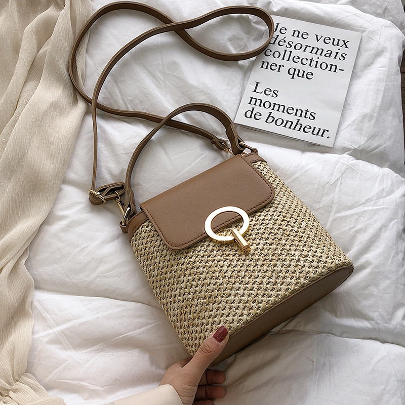 Casual Straw Bucket Bag for Women
