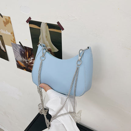 Women's Pure Color Mini Shoulder Bag with Butterfly Chain - Wnkrs