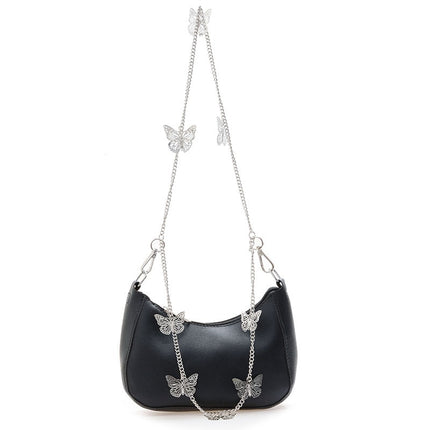 Women's Pure Color Mini Shoulder Bag with Butterfly Chain - Wnkrs