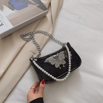 Women's Butterfly Mini Hobo Bag with Metal / Pearl Mini Strap - Wnkrs