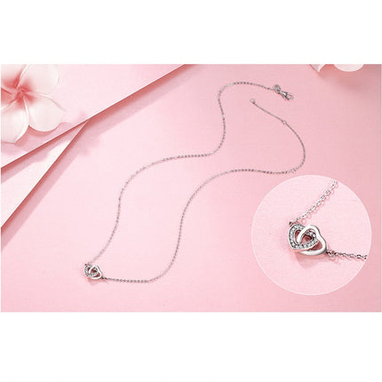 Silver Pendant Necklace with Couple Hearts - wnkrs