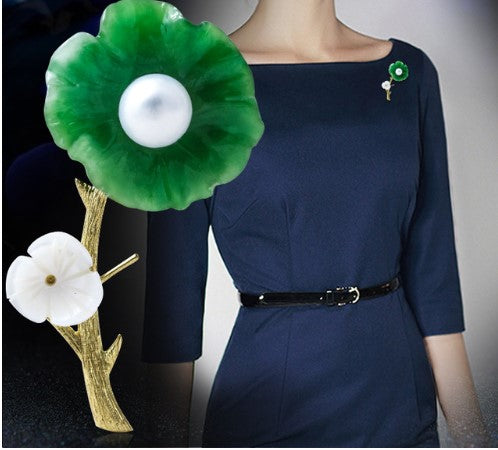 Luxury Tender Flower Green Jade Brooch - Wnkrs