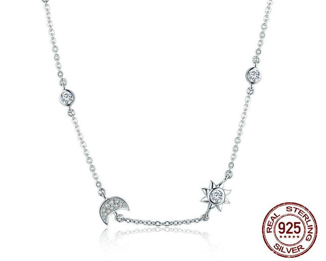 Sparkling Moon and Star Pendant Necklace for Women - wnkrs