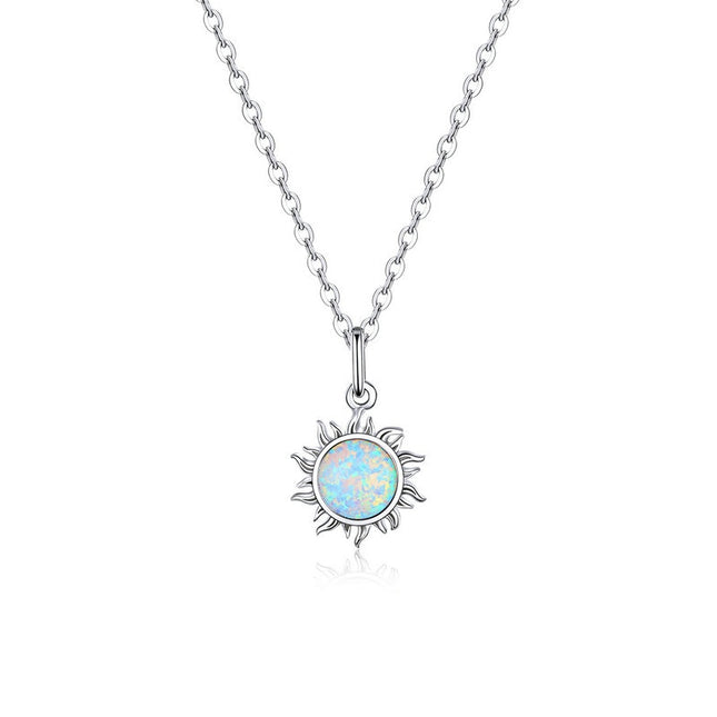 Authentic Silver White Opal Sun Pendant Necklace - Wnkrs