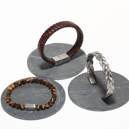 Men's Vintage Leather / Steel Bangles - Wnkrs