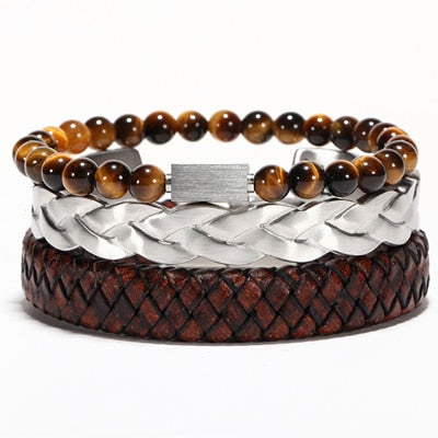 Men's Vintage Leather / Steel Bangles - Wnkrs