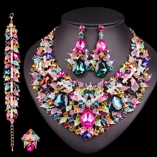 Crystal Rhinestones Necklace and Earrings Jewelry Set - Wnkrs