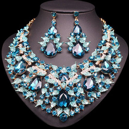 Crystal Rhinestones Necklace and Earrings Jewelry Set - Wnkrs