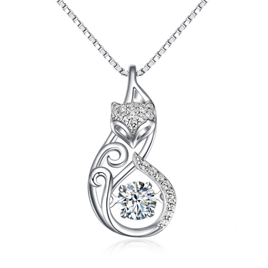 Sterling Silver Crystal Fox Pendant Necklace