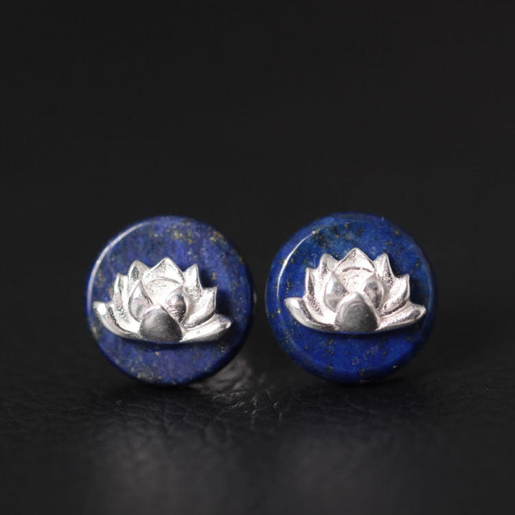 Cute Ethnic Lotus Shaped Silver Stud Earrings