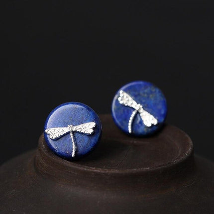 Cute Ethnic Dragonfly Shaped Silver Stud Earrings - Wnkrs