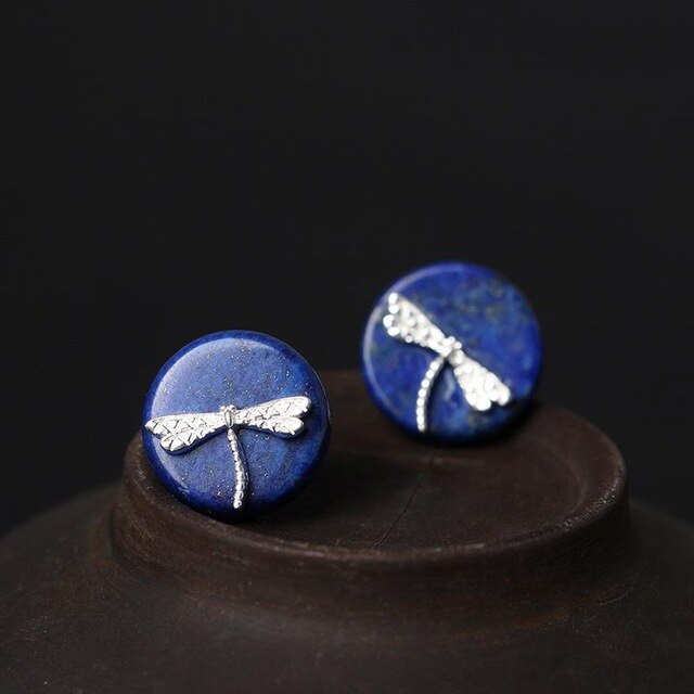 Cute Ethnic Dragonfly Shaped Silver Stud Earrings - Wnkrs