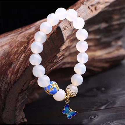 White Agate Beaded Bracelet with Butterfly Pendant - wnkrs