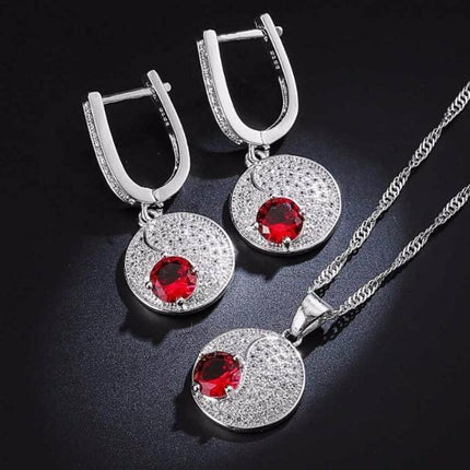 Women's Red Dot 925 Sterling Silver Necklace and Earrings Set - wnkrs
