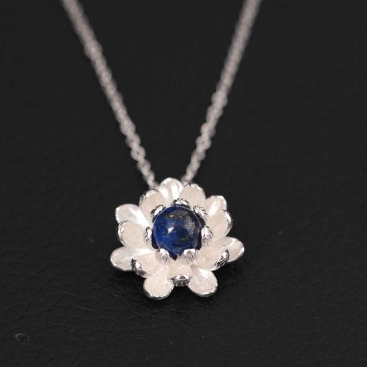 Elegant Romantic Lotus Shaped Silver Pendant Necklace