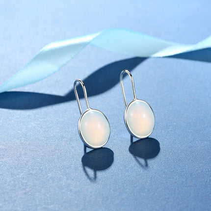 Natural Moonstone Oval Silver Drop Earrings - Wnkrs