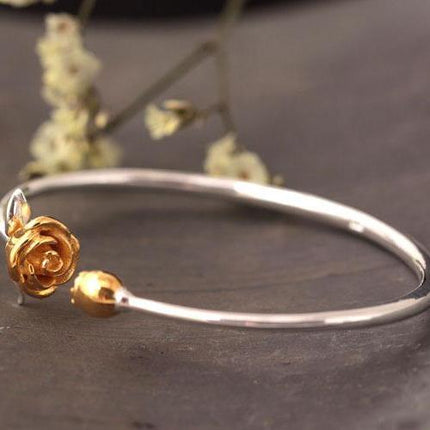 Elegant Romantic Rose Shaped Silver Bangle - Wnkrs