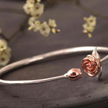 Elegant Romantic Rose Shaped Silver Bangle - Wnkrs