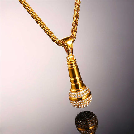 Iced Out Microphone Pendant Necklace - Wnkrs