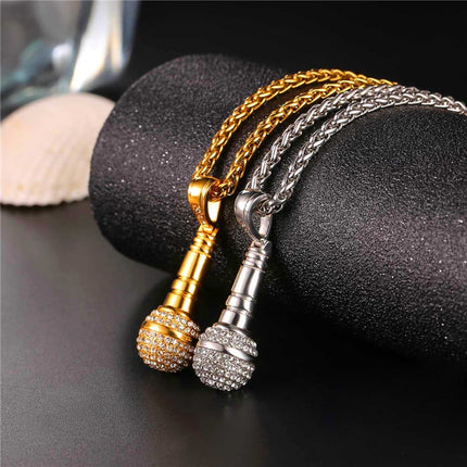 Iced Out Microphone Pendant Necklace - Wnkrs