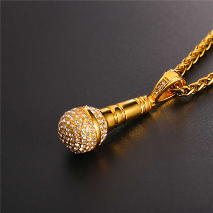 Iced Out Microphone Pendant Necklace - Wnkrs