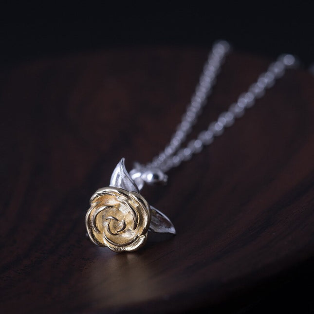 Elegant Romantic Rose Shaped Silver Pendant Necklace - Wnkrs