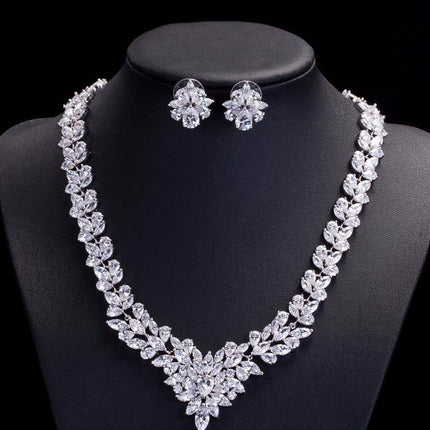 Gorgeous Cubic Zirconia Cluster Necklace and Earrings Women's Jewellery Set - Wnkrs