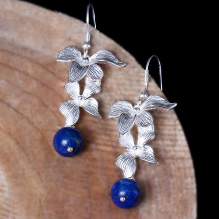 Elegant Long Magnolia Flower Shaped Silver Drop Earrings - Wnkrs