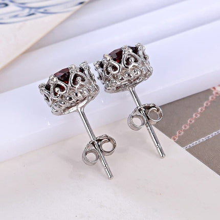 Natural Red Garnet 925 Sterling Silver Stud Earrings - Wnkrs