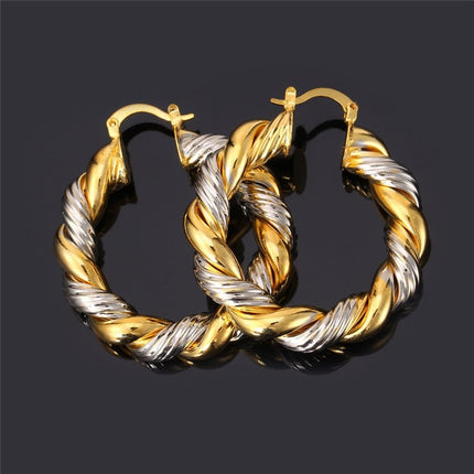 Two-Tone Braided Design Women's Hoop Earrings - wnkrs