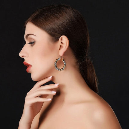 Two-Tone Braided Design Women's Hoop Earrings - wnkrs