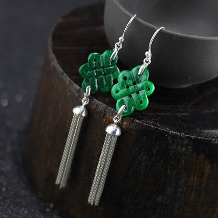 Chinese Knot Natural Jade Earrings - wnkrs