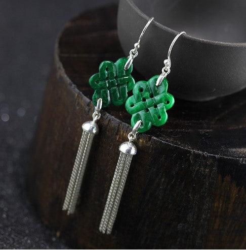 Chinese Knot Natural Jade Earrings - wnkrs