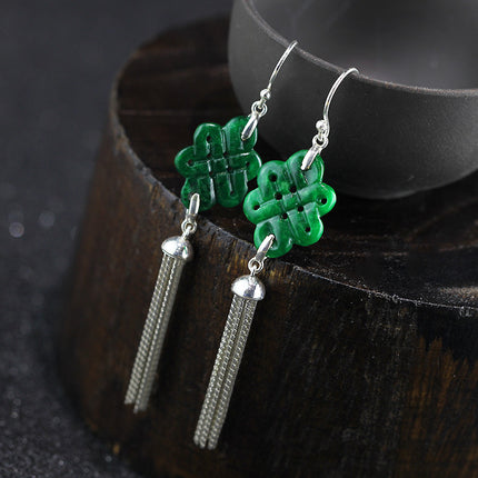 Chinese Knot Natural Jade Earrings - wnkrs