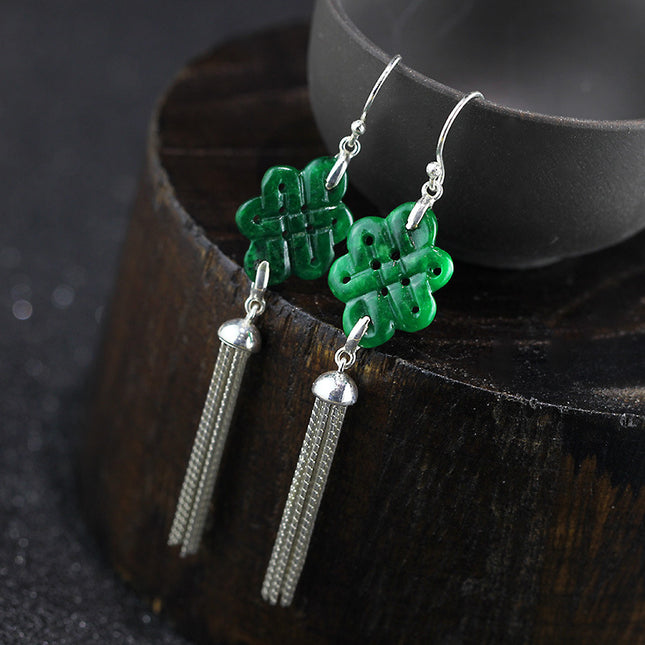 Chinese Knot Natural Jade Earrings - wnkrs