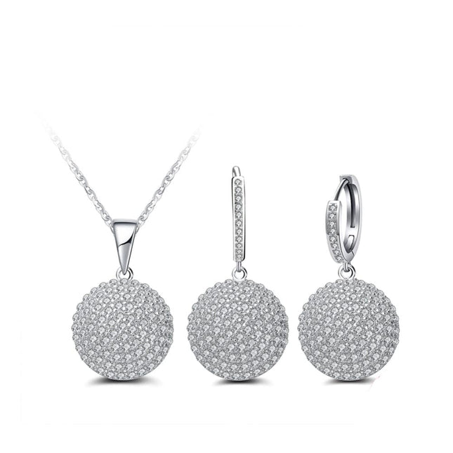 Women's Round Crystal Zircon Sterling Silver Jewelry Set - wnkrs