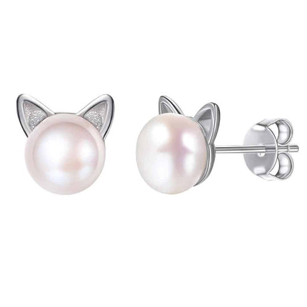 Cute Cat Design Natural Pearl Women's Stud Earrings - Wnkrs