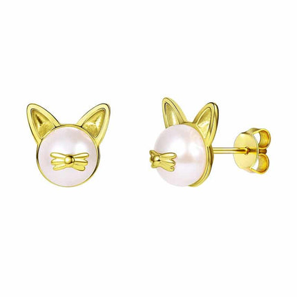 Cute Cat Design Natural Pearl Women's Stud Earrings - Wnkrs