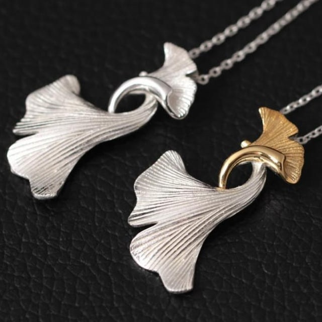 Elegant Ginkgo Shaped Silver Women's Pendant