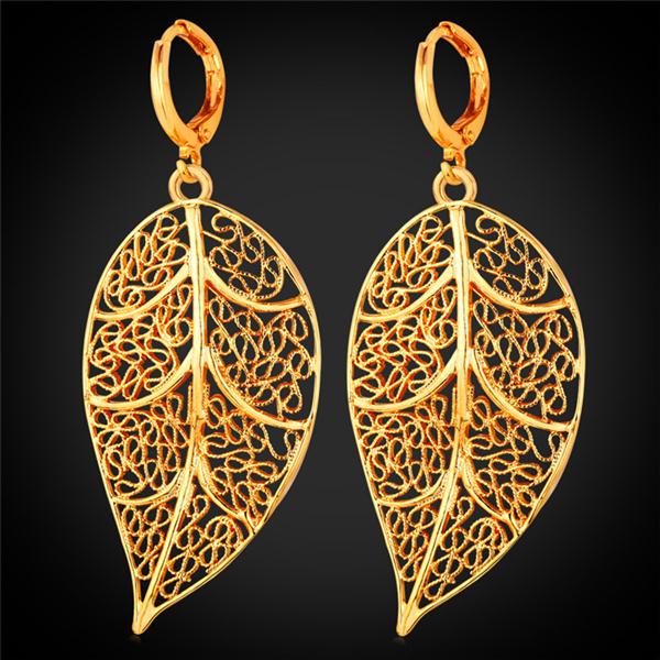 Hollow-Out Leaf Dangle Women's Statement Earrings - Wnkrs